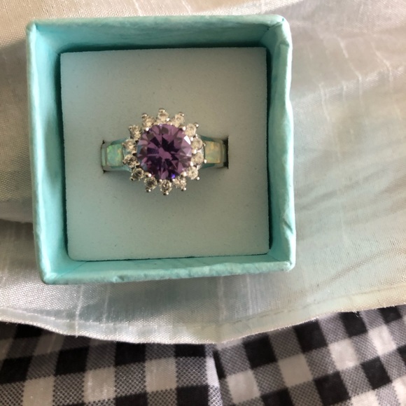 Amethyst Purple Stone & Opal Cocktail Ring with in sterling silver sz 7.5 - Picture 7 of 8